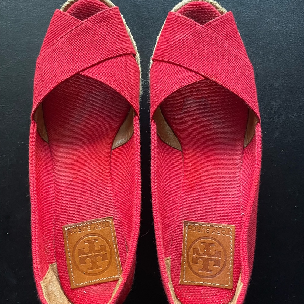 Tory Burch Red Espadrille Cross-Strap Sandals